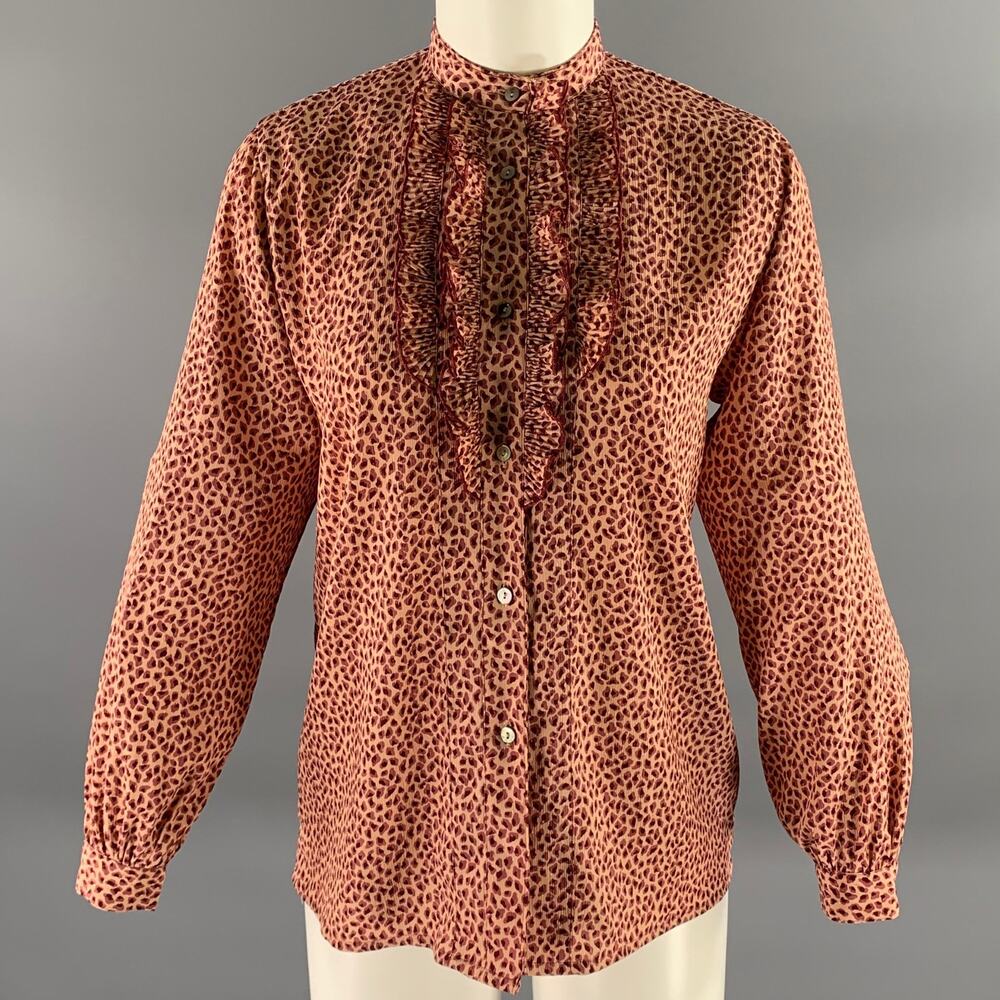 MARQUISE GRAN YAMAKI S Pink Burgundy Leopard Print Band Collar Top